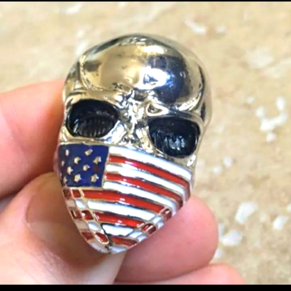 American flag biker skull ring size 9 10 11 12